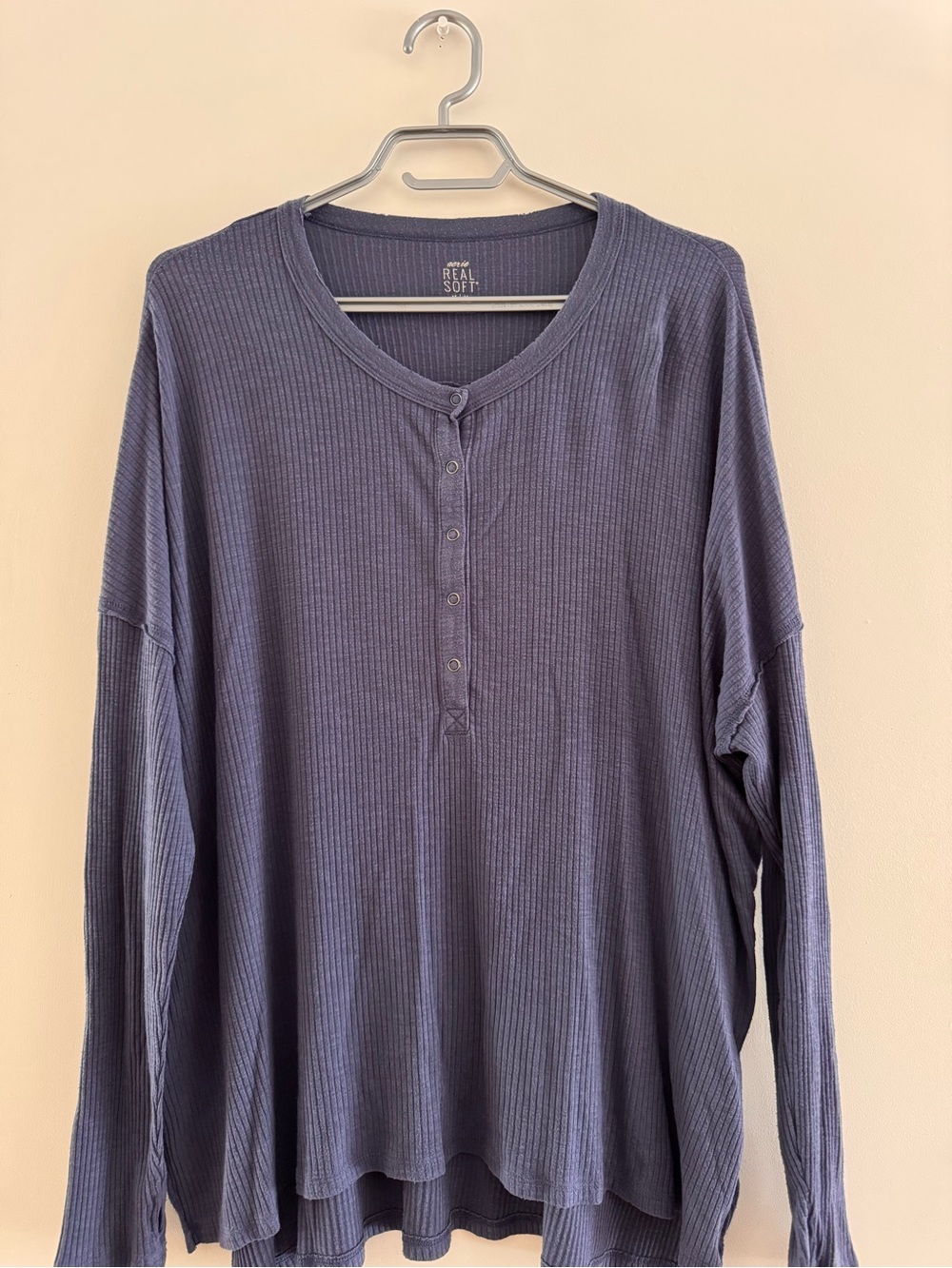 Aerie Blue Ribbed Long-Sleeve Top
